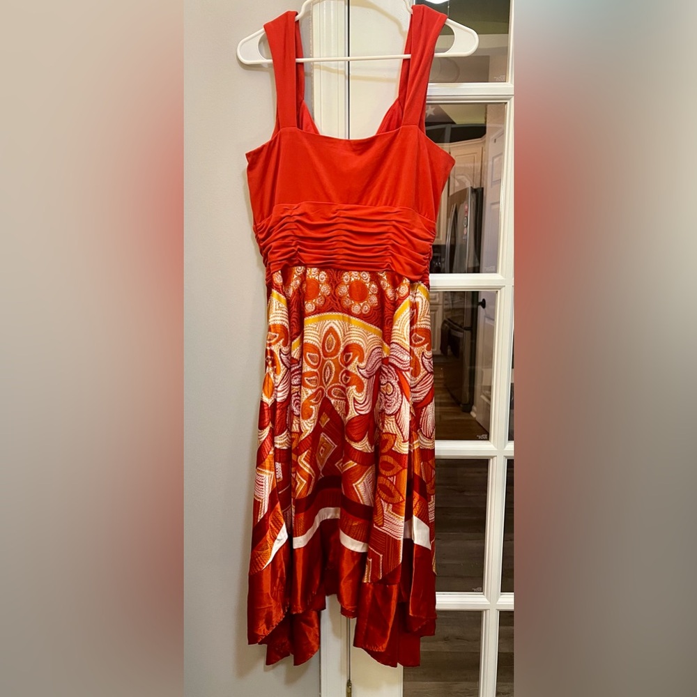 Signature by Sangria Vibrant Red and Orange Midi Dress